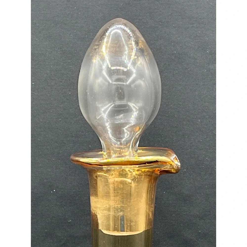 Vtg Amber Glass Decanter Floral Hand Painted Barware Carafe‎ 13.5